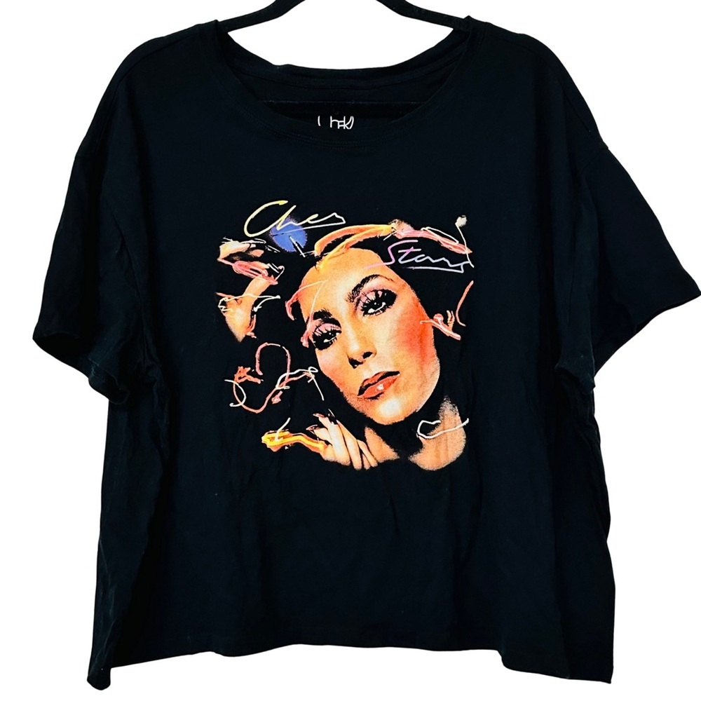 Cher Graphic Tee Black Oversized Short Sleeve 2X Plus Soft Cotton Music Shirt